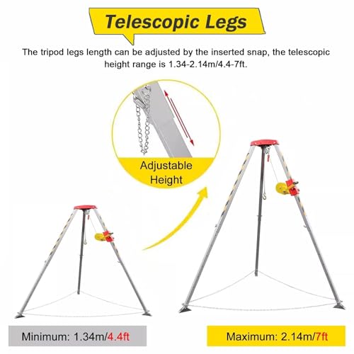 Kit treppiede anticaduta per soccorso stradale | Gambe regolabili da 1,3 m a 2,1 m | Dispositivo di sicurezza in spazi ristretti | Attrezzatura di soccorso in alluminio | Capacità 544,3 kg-1179,3 kg