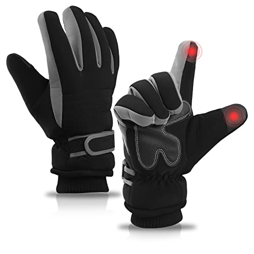 JNUYISW Gant Hiver Homme Femme, Gants de Cyclisme Imperméable Antidérapant Gant Thermique Velo Gants de Sport d'hiver Coupe-Vent Gants d'écran Tactile pour Snowboard Course à Pied Moto Gris Cover