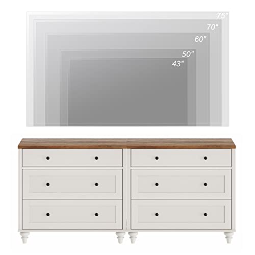 Image of WAMPAT White Dresser for Bedroom with 6 Drawers, Wood Dressers with Wide Chest of Drawers, Mid Century Modern Wooden Closet Storage Organizer, Large Kids Dressers for Nursery, Living Room, Hallway