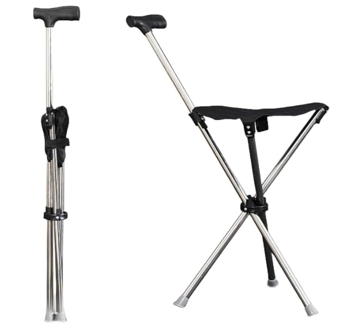 DFsucces 折りたたみ椅子 携帯便利 ステッキチェア スタンディングチェア 簡易いす コンパクト 伸縮 軽量 アウトドア キャンプ 旅行 遠足 釣り 休憩 敬老の日 (ストレートハンドル)