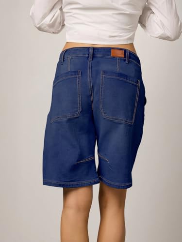 Sidefeel Bermuda Denim Shorts for Women High Waisted Stretchy Dressy Casual Jean Shorts Size 8 Dark Blue — view 2