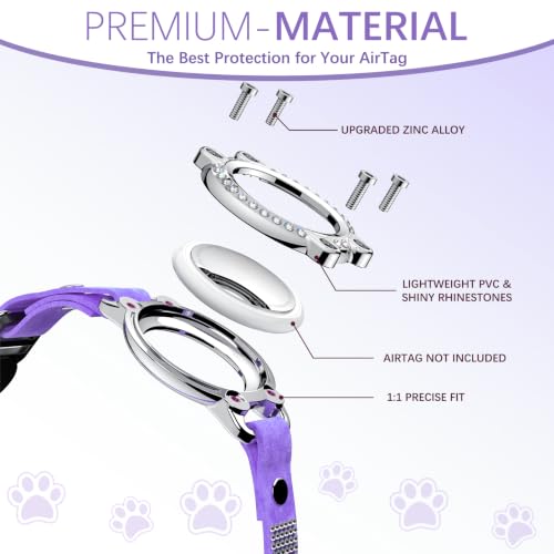 Image of AirTag Cat Collar Breakaway, Rhinestone Collars with Air Tag Holder, Purple