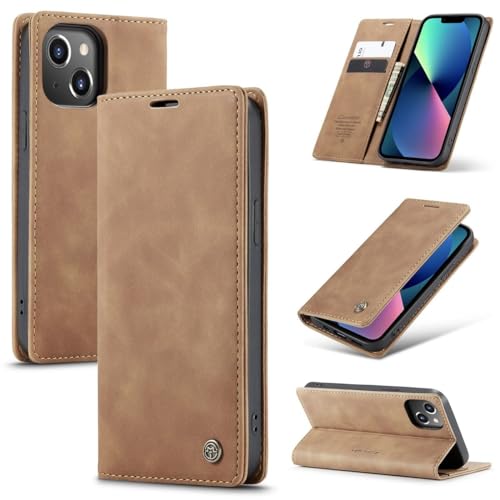 Étui iPhone 14 Plus marron König Design en simili cuir chic pour le bureau