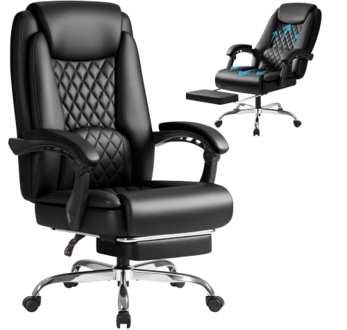 Image of Furmax Office Chair with Footrest Ergonomic High Back Design Executive Computer Desk Chair400lbs, 90-135 Reclining Leather Home Office Desk Chairs Swivel Task Chairs with Wheels(Black)