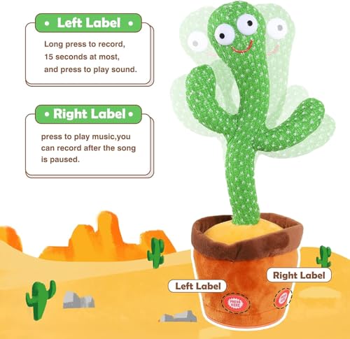 Image of Interactive Dancing Cactus Plush Toy with Lights,Three Buttons Cactus with Volume Adjustable Keys,Voice & Touch Activated, Sing, Dance, Baby Toy, Light-Up Feature-Perfect for Kids Gift.