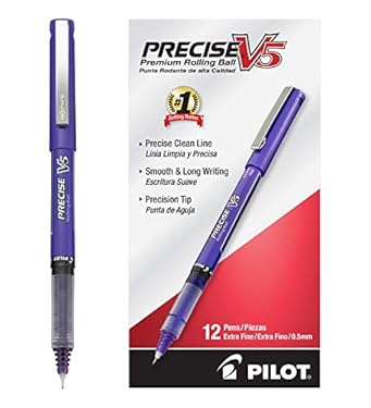 AMAZON - PILOT Precise V5 Stick Liquid Ink Rolling Ball Stick Pens, Extra Fine Point (0.5mm) Purple Ink, 12-Pack (25106)