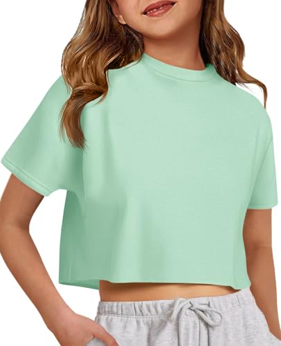 Image of ZDC Girls Athletic Oversized Crop Tops Kids Drop Shoulder Short Sleeve T Shirts Workout Tees