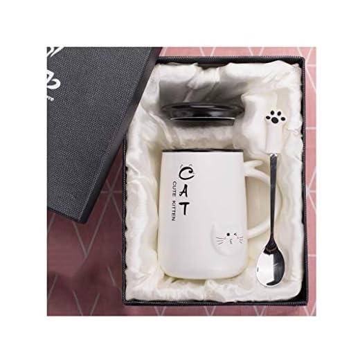 Dryckesmuggar keramisk kaffemugg med lock och sked, härlig 3D-kattformad kopp, vatten/te/mjölkmuggar, hemmakontor, kreativa presenter, handtag, 3,5 dl kaffekoppar (färg: vit)