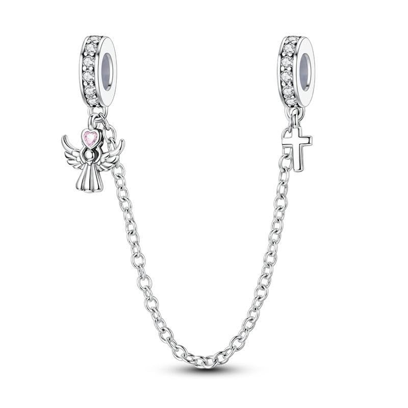 LMLMECREA Damen Engel Sicherheitskette 925 Silber für Charm Armband Niedlich Schmuck Geschenk für Frauen