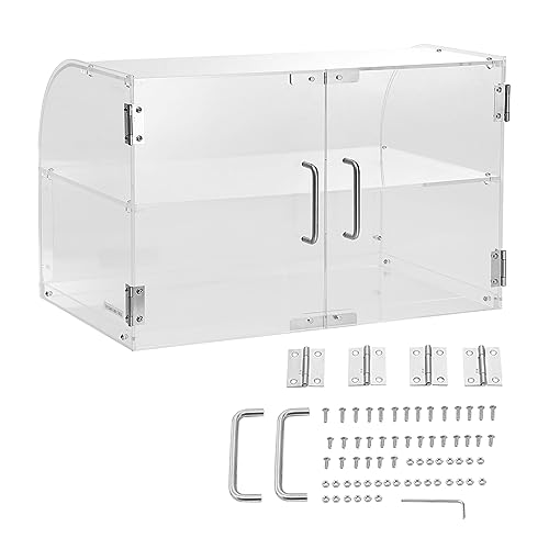 Happybuy 2-Tier Bakery Display Case, Acrylic Countertop Display Box with Rear Door Access & Removable Shelves for Donuts, Bagels, Cakes & Cookies, 22