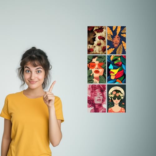 Image of SiddArtify Red - Gold Floral Women Portraits Art Print Set - Set of 2-4x6 Inch - Board (Pack of 6) - Sticker (Pack of 6) Wall Room Decoration art Poster Prints