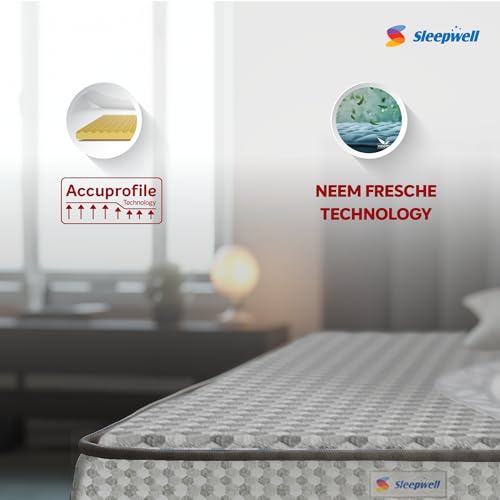 Image of Sleepwell Stargold Mattress | Orthopedic Support | Medium Firm | Anti- Sag Tech Mattress | Acuprofile Technology | Neem Fresche Technology | King Size | 72x70x4 | 5 Yrs Warranty