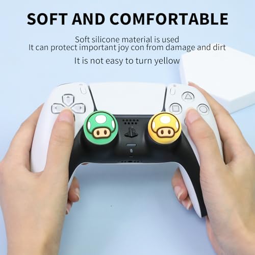 Image of PERFECTSIGHT Cute Thumb Grip Caps for Switch 2, PS5 PS4 Xbox Series X /S Xbox One Switch PRO Controller Steam Deck, 4PCS Soft Rubber 3D Thumbsticks Button Joystick Cover, Mushroom