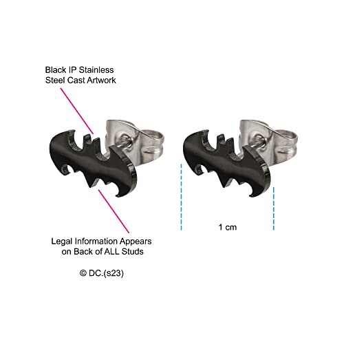Officially Licensed Hypoallergenic DC Comics Batman "The Dark Knight" Cut Stainless Steel Stud Earrings, Unisex, One Size4