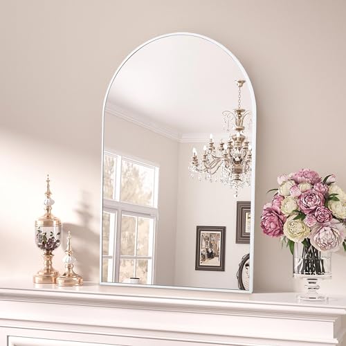 Weißer gewölbter Spiegel, 61 x 91 cm, Wandspiegel für Badezimmer, Eingangsbereich, Esszimmer und Wohnzimmer oder Eingangsbereich