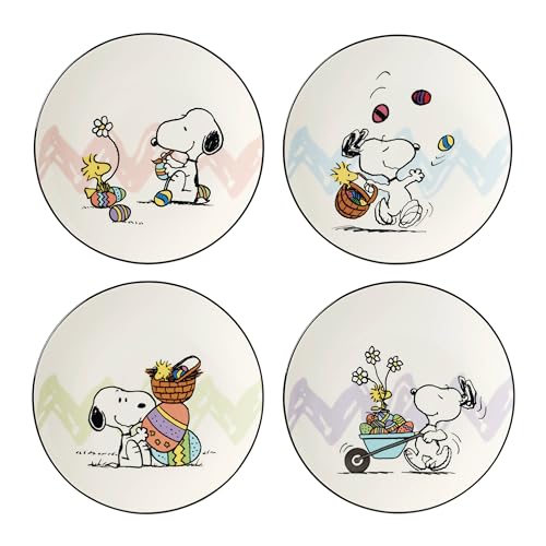 Lenox Dinnerware Set, Peanuts Easter Snoopy 4-Piece Accent Plates Set, Service For 4, Porcelain Plates, Dishwasher & Microwave Safe, Salad & Pasta Plate, Spring Dinnerware (Assorted, 4 Piece)