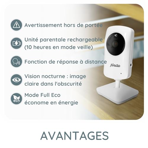Alecto DVM-64 Babyphone vidéo - moniteur avec caméra et écran 2,4", audio bidirectionnel, vision nocturne, thermomètre intégré, extensible jusqu’à 4 caméras, connexion sécurisée – vue 3