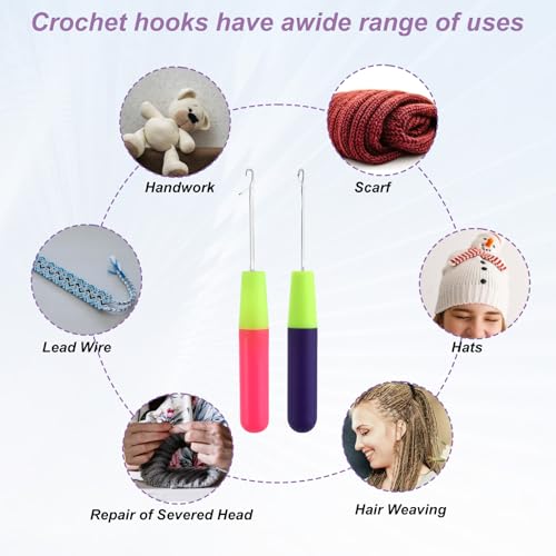 Image of 2 Pcs Latch Hook Crochet Hooks for Hair (0.2in + 0.15in) Latch Hooks Tool for Micro Braids Repair Tool Multi-Purpose Knitting Needle for Hair Extension Feather Carpet Making and Art Crafts