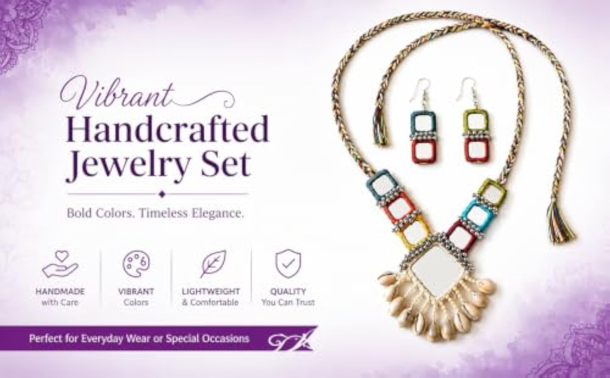 Handmade Multicolor Thread Work Necklace Set with Matching Earrings
