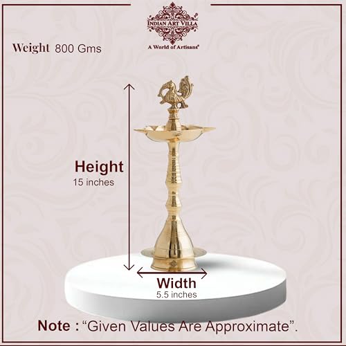 Image of Indian Art Villa Pure Brass Shine Finish Stand /Pillar Diya /Deepak /Lamp /Lantern with Peacock Design, Pooja, Home Decor & Diwali Gift Item, Height-16 Inches