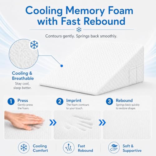 Image of OAISZ Wedge Pillow for Sleep Apnea, 10-Inch Memory Foam Top, PureWhite | Bed Wedge Pillow for Headboard Triangle, Acid Reflux, After Surgery, Snoring, Provide Comfort for Reading and Gaming in Bed