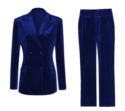 Velvet Suit Women 2 Piece Office Work Suit Notch Lapel Double Breasted Blazer Pants Business Suits Set for Women2