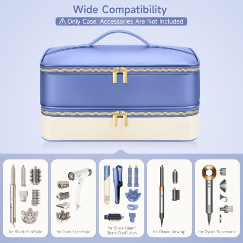 Image of Travel Hair Dryer Case for Shark Glam, Portable Hair Tools Bag for Shark FlexFusion, Double-Layer Carrying Case for FlexStyle Blow Dryer, Silki & Glossi Attachment Holder (Periwinkle&Buttercream)