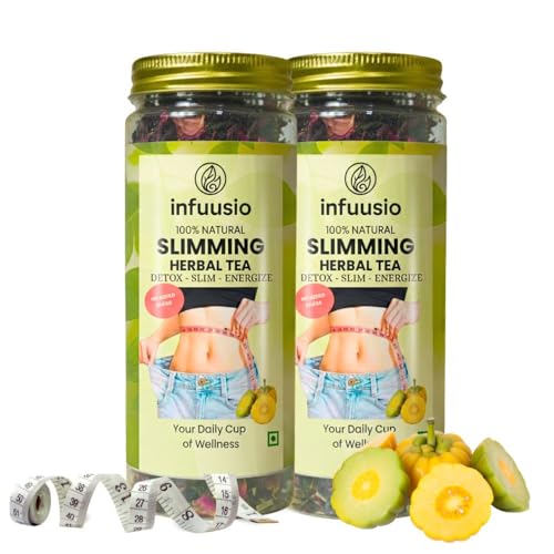 Image of Infuusio Slimming Herbal Tea, 50g, Green Tea Blend with Garcinia Cambogia, Senna, Amla, Lemongrass, Rose, Hibiscus for Weight Management, Metabolism Support (Pack of 2)