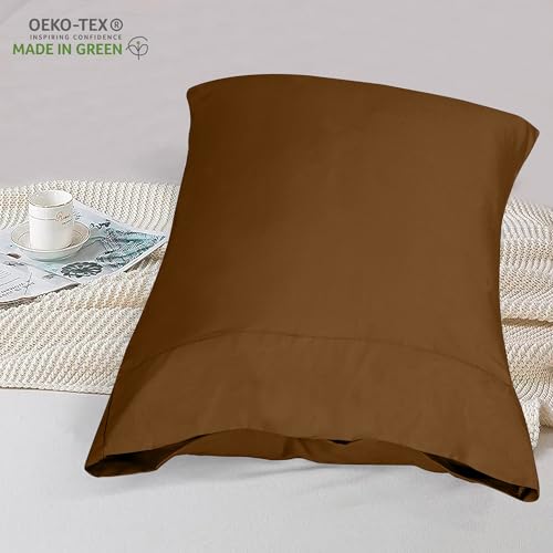 Image of ROYALE LINENS 300 Thread Count 100% Long Staple Combed Cotton Pillowcases Set of 2 -Ultra Soft -Standard Bed Pillow Cover- 20 inchx26 inch -Breathable, Cool & Crisp Percale Pillow Cases (Std, Chocolate)