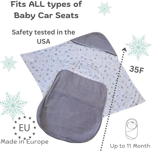 Image of Car Seat Blankets for Babies Winter - Stroller Footmuff Carseat Cover Baby 5 Point Harness - Swaddle Bunting Bag Gift Christmas (White)