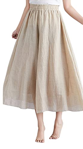 chouyatou Womens Flowy Elastic High Waisted Wide Leg Pants Casual Palazzo Linen Pants Culottes