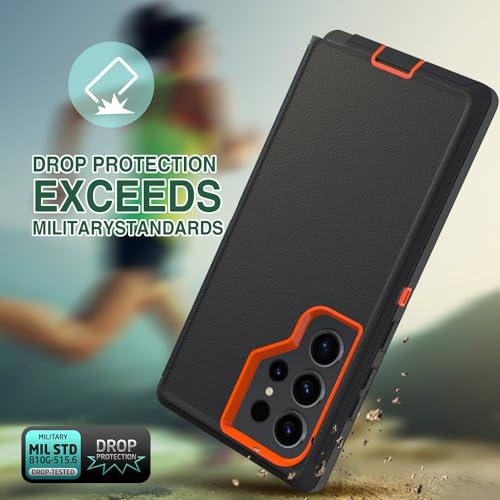 Image of Case for Galaxy S23 Ultra, Heavy-Duty Tough Rugged Shockproof Drop Protective Cover Cases for Samsung Galaxy S23 Ultra, Black+Orange