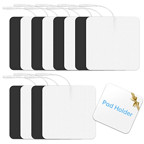 Extra Large Tens Unit Replacement Pads 4'' X 4" (12 Pcs) With Pad Holder, Reusable And Self-Stick Electrodes Tens Pads Compatible With Auvon Tens 7000 Ems Machine (Latex-Free And Nonirritating) #TOP15