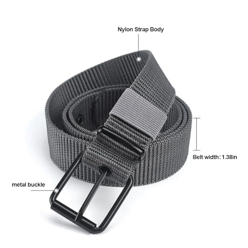 Adjustable Nylon Web Belt - 1.5 Military Style with Metal Buckle - Black/Grey/Brown2