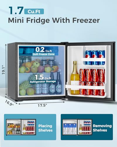 Feelfunn Mini Fridge with Freezer - 1.7 Cu.Ft Single Door Mini Refrigerator with Adjustable Thermostat, Low Noise, Energy Saving, Small Fridge for Bedroom, Apartment, Dorm, Classroom, Office - Silver on Fridge.com