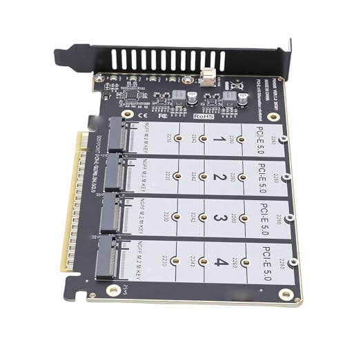 Bewinner Tarjeta Adaptadora M.2 PCIE 5.0, Lector de Expansión Convertidor de Disco Duro de 4 Puertos con Indicadores LED, Compatible con NVME SSD, para Expansión Hyper M.2 X16
