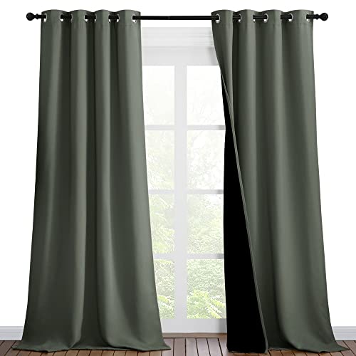 Image of NICETOWN Dark Mallard Blackout Curtains 90 inches Long, Full Light Blocking Drapes with Black Liner for Nursery, Thermal Insulated Draperies for Hall, Villa (2 Pieces, 46 inch Wide per Panel)