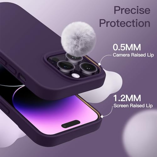 Image of Elzzi Compatible with iPhone 14 PRO Case, Liquid Silicone Case, Full Body Protective Cover, Shockproof, Slim Phone Case, Anti-Scratch Soft Microfiber Lining, 6.1 inch - (Deep Purple)