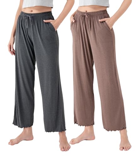 Image of DAVID ARCHY Women Pajama Pants Bamboo Rayon Comfy Cooling Lounge Sleep Flowy Casual Wide Leg Pj Bottom with Pockets 1 /2 Pack