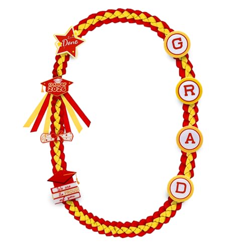 Image of Graduation Leis Class of 2026 Decorations, Handmade Double Braided Graduation Ribbon Leis with Glitter Pins for Him Her High School College Congrats Party Supplies (Red & Gold)