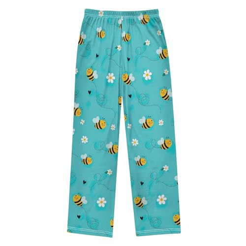 CHIFIGNO Sleep Pjs Lounge Pants Cute Bees Blue Pajama Bottoms Size 13-14 Pants with Pockets2