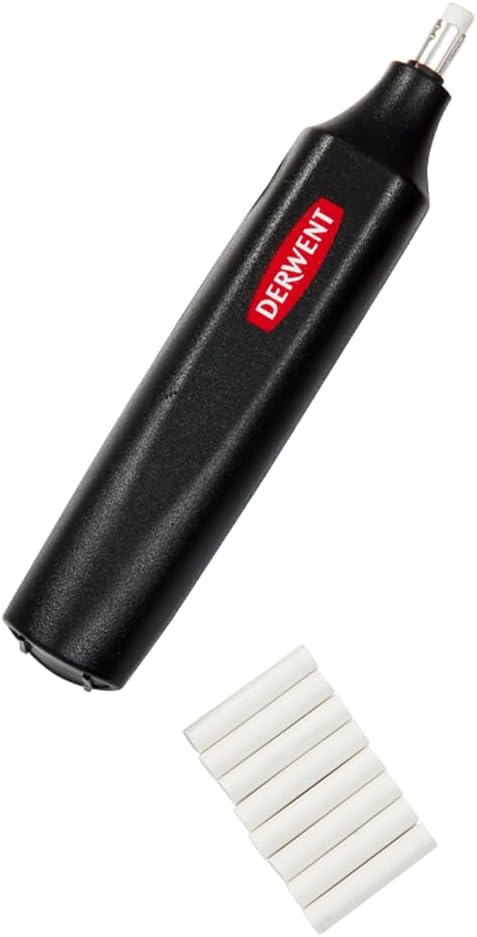 Derwent Battery Operated Eraser with 8 Replacement Erasers, White