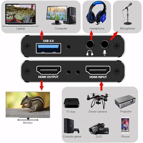 Tarjeta de captura de video 4K VANTISAN HDMI USB 3.0 con entrada de micrófono para PS5 2