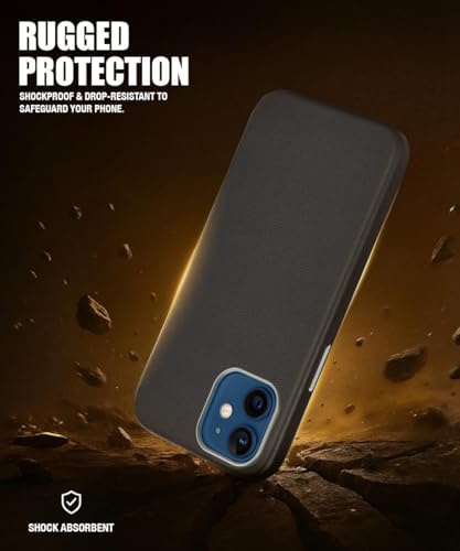 Image of WOW IMAGINE Back Cover for iPhone 12 | Shockproof Tough Leather Texture Hard Mobile Case | Ultra Slim Non-Slip Grip | Inner Velvet Fabric | Metal Camera Ring - Black