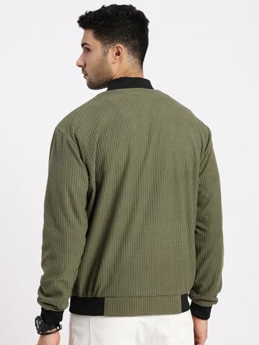 Image of SHOWOFFFF Men Solid Bomber Jacket | Mock Collar Full Sleeves Nylon Jacket for Mens | Slim Fit Regular Length Jacket for Men's