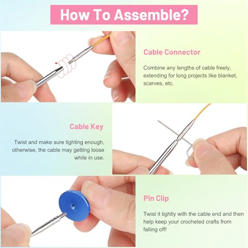 Image of Aeelike Interchangeable Tunisian Crochet Hooks Set, 12 Sizes Colorful Tunisian Crochet Hooks Set with Cables 3.0mm - 10.0mm Smooth Ergonomic Hook for Making Blanket Scarves, Ideal Gift