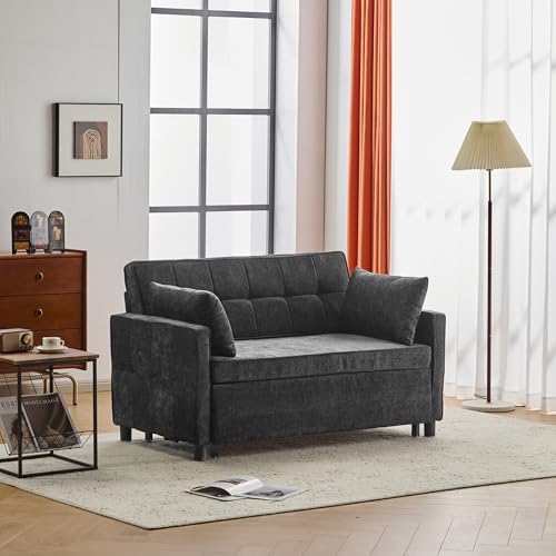 NovaFurnish [Sofá cama con función de dormir] Sofá de dos plazas, sofá cama doble, respaldo ajustable, tela de chenilla, espuma de alta densidad, sofá de salón, sofá con función de cama (negro antiguo