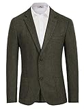 Men's Formal Tweed Herringbone Blazer 2 Button Wool Blend Sport Coat Army Green 2XL