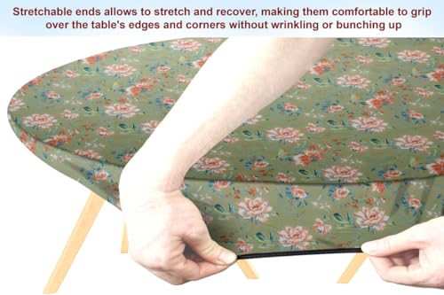Image of The Furnishing Tree Elastic Cotton Oval Dining Table Cover 30x48 in Inches Floral Multicolor on Greenish Base