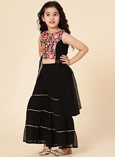 Image of A.T.U.N. (ALL THINGS UBER NICE) Girl's Polyester Embroiderey Sleeveless Kurta and Sharara Set | Traditional Ethnic Wear Clothing Set for Festival and Special Occasions